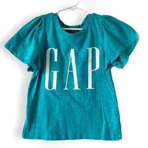 Gap Flutter‎ Sleeve Logo Short Sleeve Tee in Teal and White Girls Small (6/7)